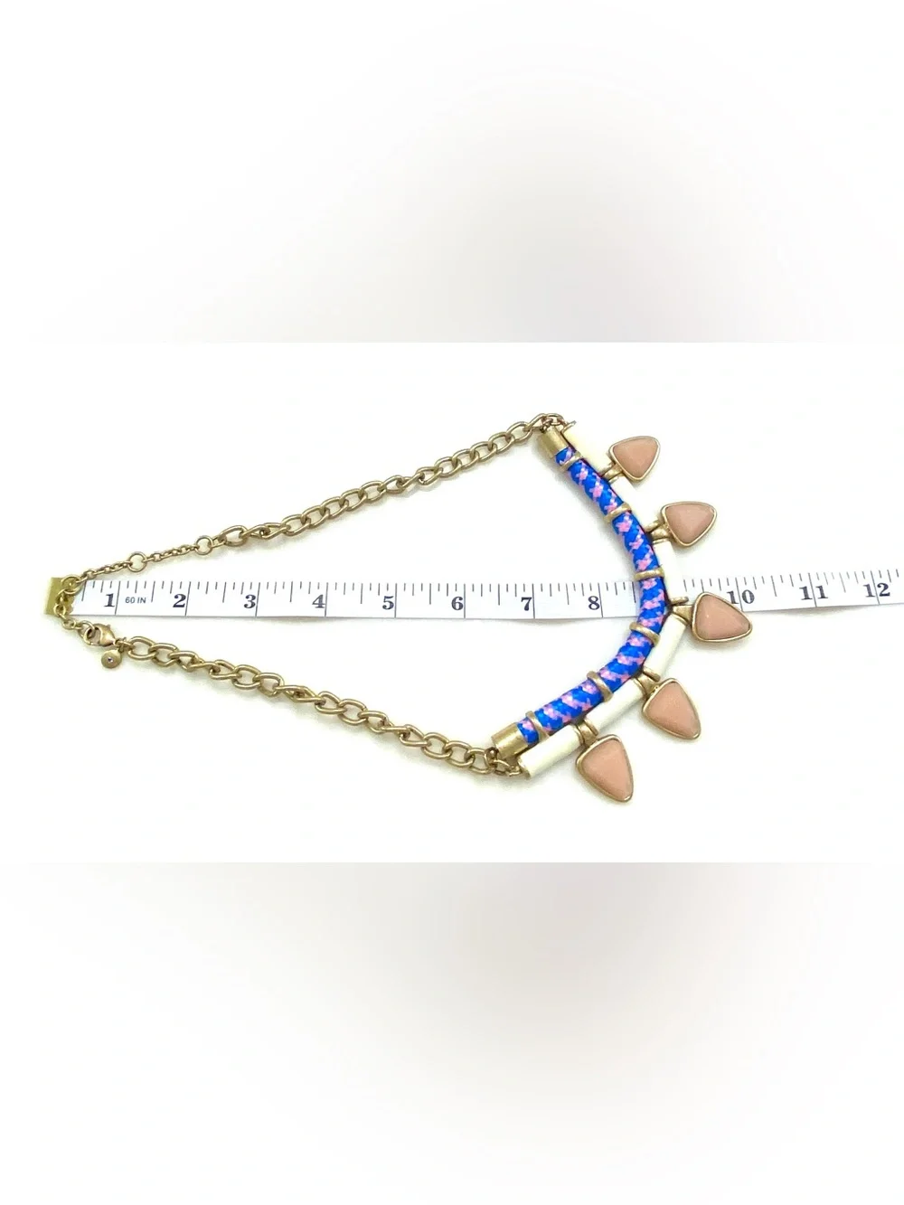 J. Crew Gold-Tone Necklace with Blue Threading and Blush Teardrops